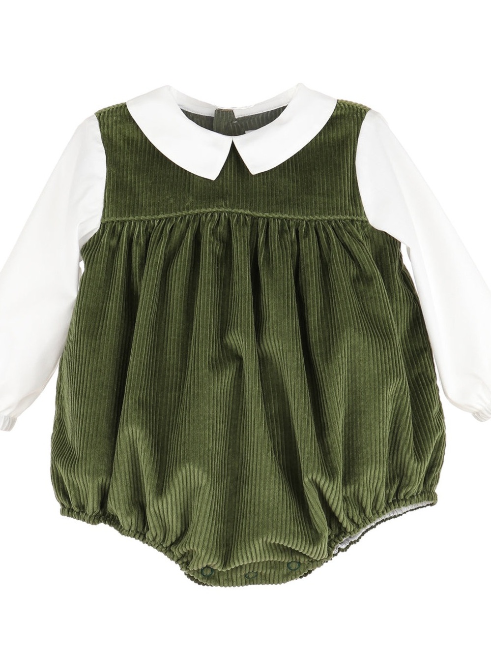 Edgehill Collection Olive Corduroy Bubble Romper with White Collar